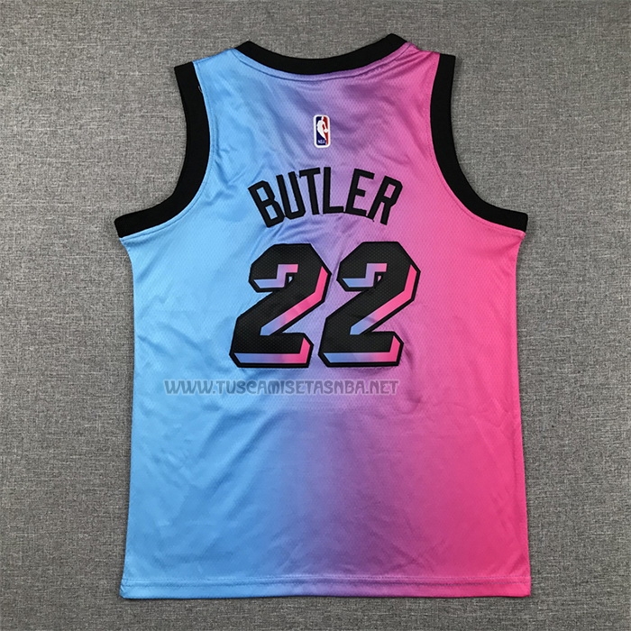 Camiseta Jimmy Butler NO 22 Nino Miami Heat Ciudad 2020-21 Azul Rosa